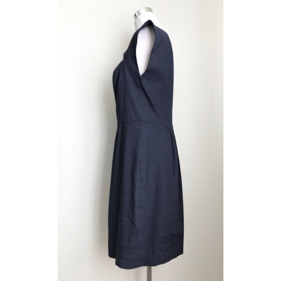 Rebecca Taylor Linen Blend Sheath Dress Navy Peekaboo Neckline Cutout Size 10 - Picture 4 of 12